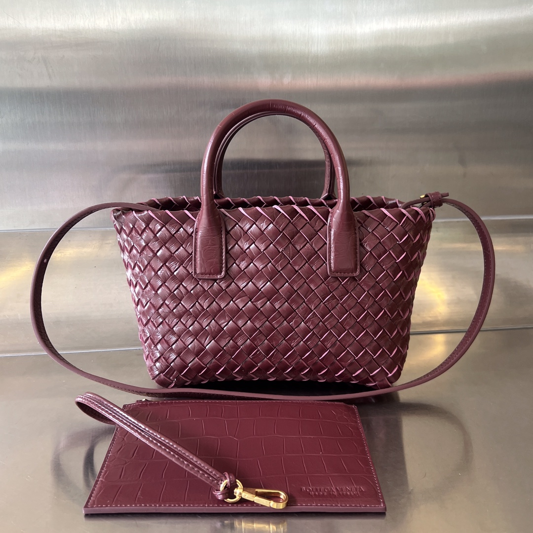 Mini Cabat Intreccio Crocodile Grain Leather Tote Bordeaux